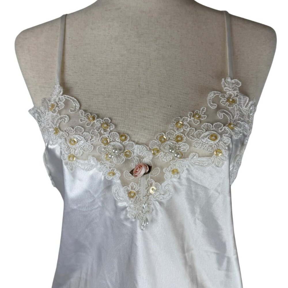 Vintage California Dynasty white satin slip M
